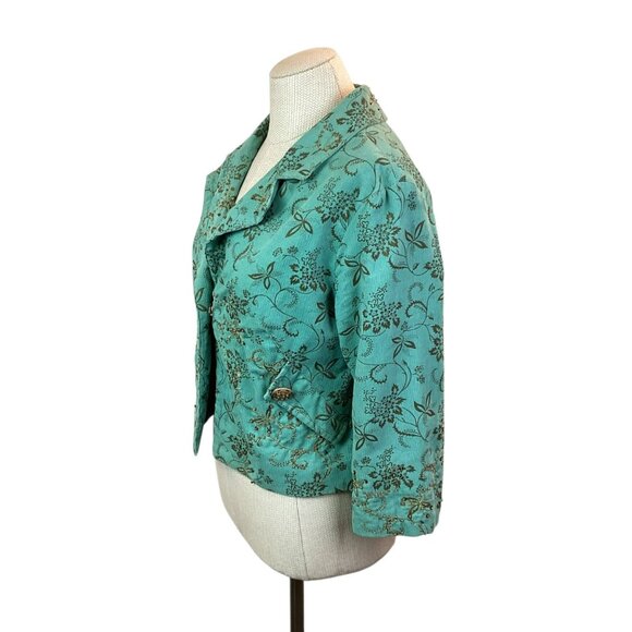 Yoana Baraschi Womens 10 Embroidered Floral Corduroy Jacket Turquoise - Picture 4 of 13